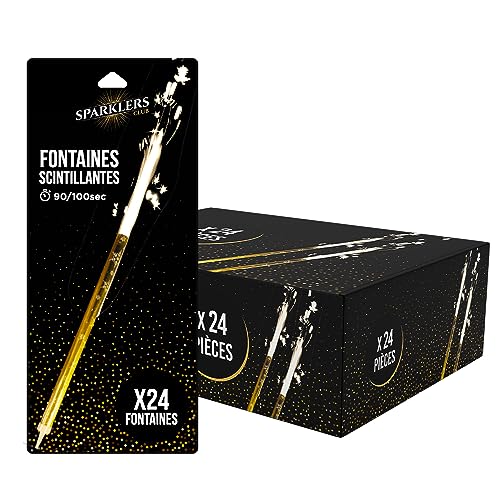 SPARKLERS CLUB Fontaines à Gateaux Scintillantes XXL 24cm - Lot de 24 - durée 90/100 Secondes pour Gateaux et Bouteilles de Champagne, Bougie Lumineuse...