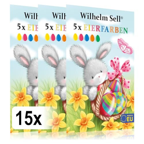 Wilhelm Sell® Poudre colorante pour œufs de Pâques 15x - Parfait pour colorer et Peindre Les œufs de Pâques - Convient aux œufs Blancs et Bruns - Couleurs pour...