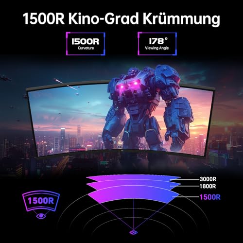 KTC Curved Gaming Monitor 32 Zoll | QHD@185Hz (OC) | 1ms Reaktionszeit | HVA Panel, 1500R Krümmung | 96% DCI-P3, 99% sRGB, 1,07 Mrd. Farben | HDR10 | VESA 100×100mm | Low Blue Light, Flicker-Free | H3 – Bild 4