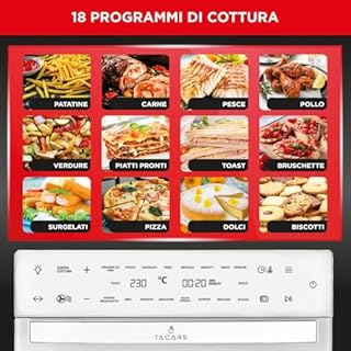 Tagars Forno Friggitrice Ad Aria Calda XXL Da 30 Litri Con Display Digitale Multifunzione, Sistema A Riscaldamento Rapido, 18 Programmi Di Cottura, Timer e Temperatura Regolabili 1800 W