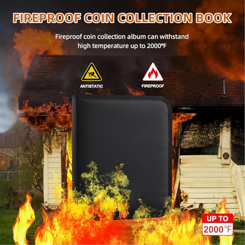 Ettonsun ES5096-PRO-FIREPROOF Coin Collection Book Holders For Collectors, 460 Pockets Coin Organizer Sleeves Coin Album & 36 Currency Sleeves Album Money Holder Coin Storage Case thumb #1