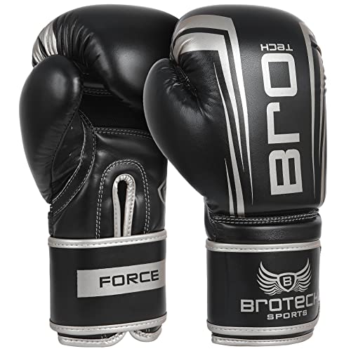 Brotech Force Boxing Gloves For Men & Women, Training, Sparring, Punching, Heavy Bag, Focus Mitts Pads Workout - Kickboxing, Muay Thai, Mma - Multi Layered With Ventilated Palm (8 Oz, Black Silver) #TOP3