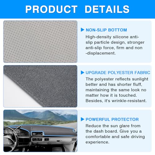 Image of Autorder Gray Dashboard Cover Mat for 1992-1996 Ford F150 / F-150 F250 F350 Accessories Dash Cover Upgrade Polyester Dash Mat Sunshade Glare UV Rays Protector