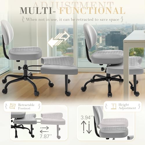 Image of Furmax Ergonomic Criss Cross Legged Office Chair with Wheels, 360Swivel Adjustable Height Kneeling Desk Chair with Footrest for ADHD, Yoga, Meditation, Home Office (Leather, Gray)