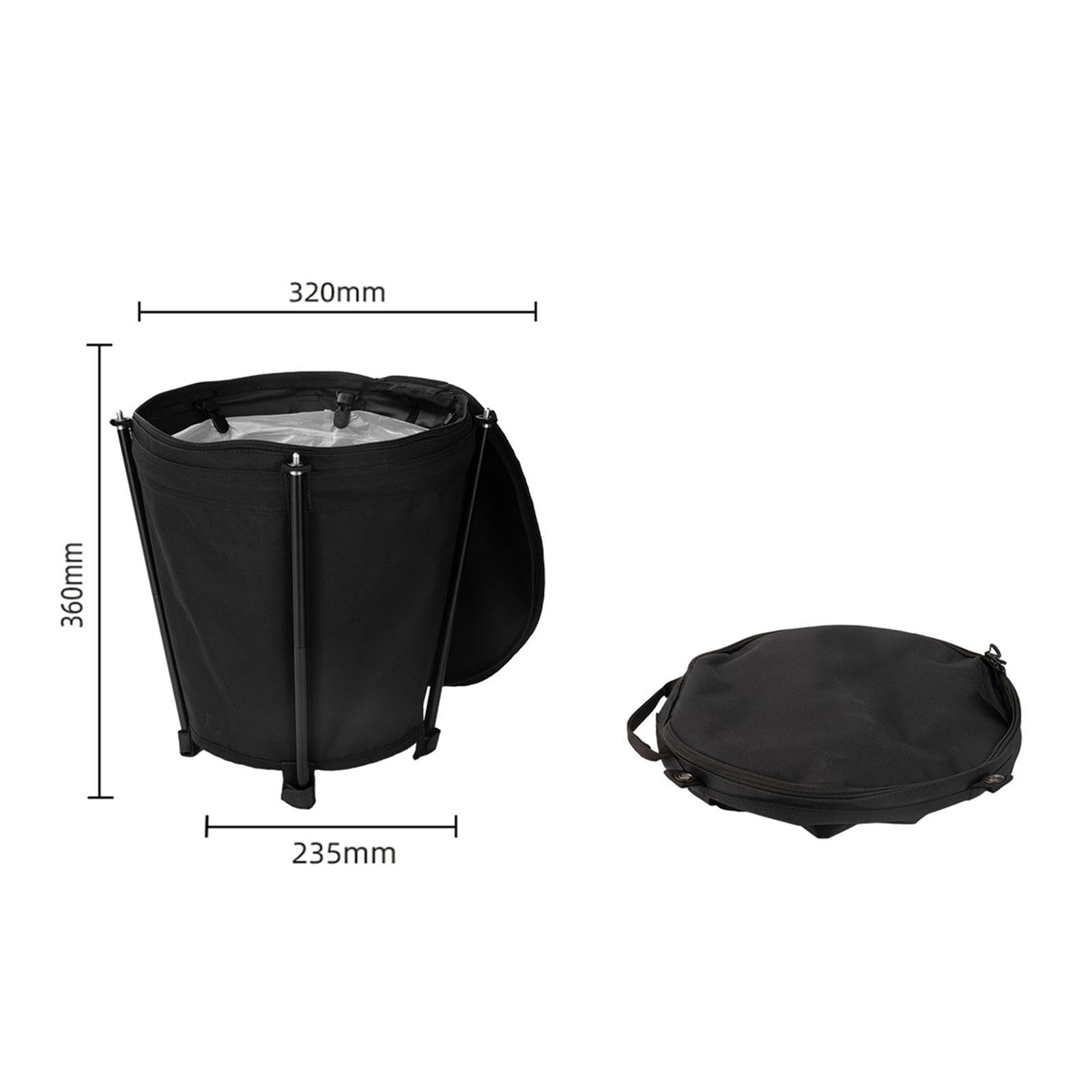 Bidone Spazzatura Da Campeggio Pattumiera con Coperchio Pieghevole Telaio Alluminio PVC Poliestere 20L Manici per Trasporto Adatto Ad Attività Esterne, Nero