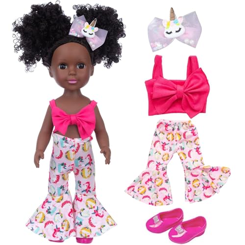 Muñeca negra de silicona 14.5 pulg con ropa y accesorios miniatura 4
