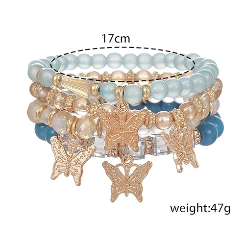 Image of COLORFUL BLING 4-5Pcs Adjustable Cute Butterfly Stackable Stretch Bracelet Multilayer Bohemian Crystal Beads Strand Wrap Bracelet Statement Jewelry Gifts for Women