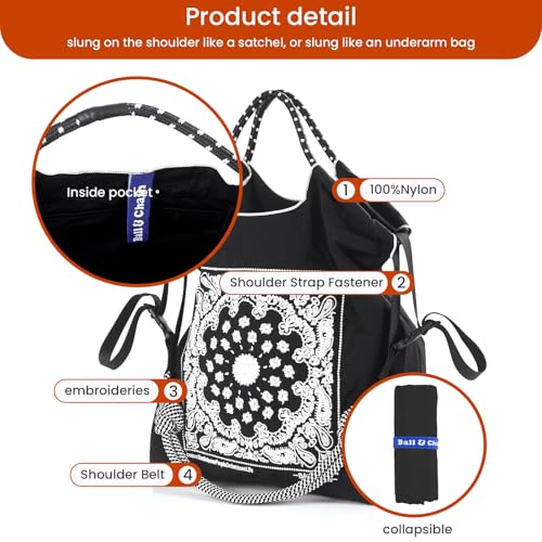 Image of Ball&Chain Summer Embroidery Beach Tote Bag - Stylish, Spacious, and Perfect for Women,Mom, Friends Great Gift. (Black, Large)