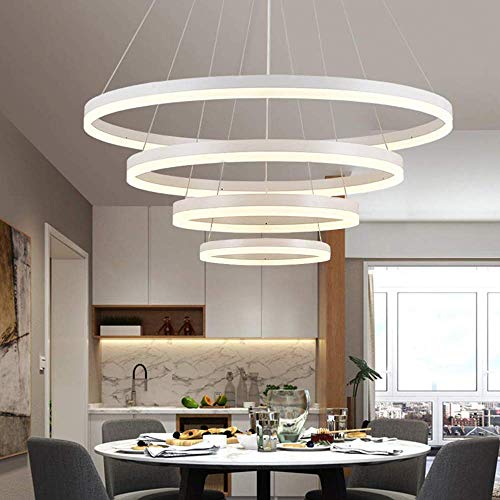 Novely Chandeliers Large Round Dimmable Led Lámparas Colgantes Comedor Lámpara Colgante Blanca Dormitorio Techo Ht Villa Sala de Estar Oficina Galle, JTD