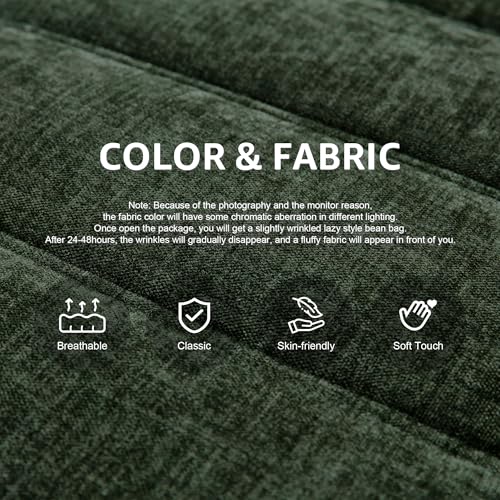 Image of Hobestluk Large Bean Bag Chair Faux Fur BeanBag Couch for Living Room | Green Chenille, Loveseat,Ergonomic Design,Memory Foam,Anti-slip Bottom,No Assembly Required,Decorative Style for Living Room