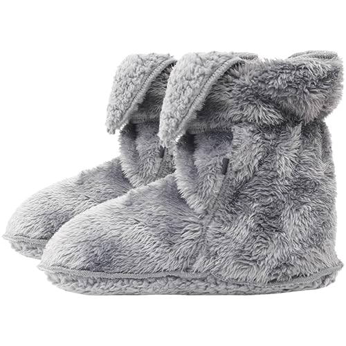 Calcetines cálidos de invierno tipo botas pantuflas grises para la comodidad en interiores
