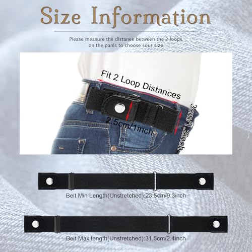 Ouligay 2 Pcs Elastic Belts for Women Trendy Jeans Stretchy Belt without Buckle for Men Buckleless Elastic Stretch Belts Pants Waist Tightener Invisible Adjustable Belt Ladies (Black2
