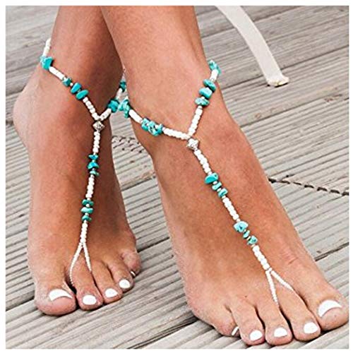 Simsly  Turqupise Gemstone Anklets  Bracelets Natural Stone Foot Toe Ring Chain Jewelry for Women and Girls 1PCS