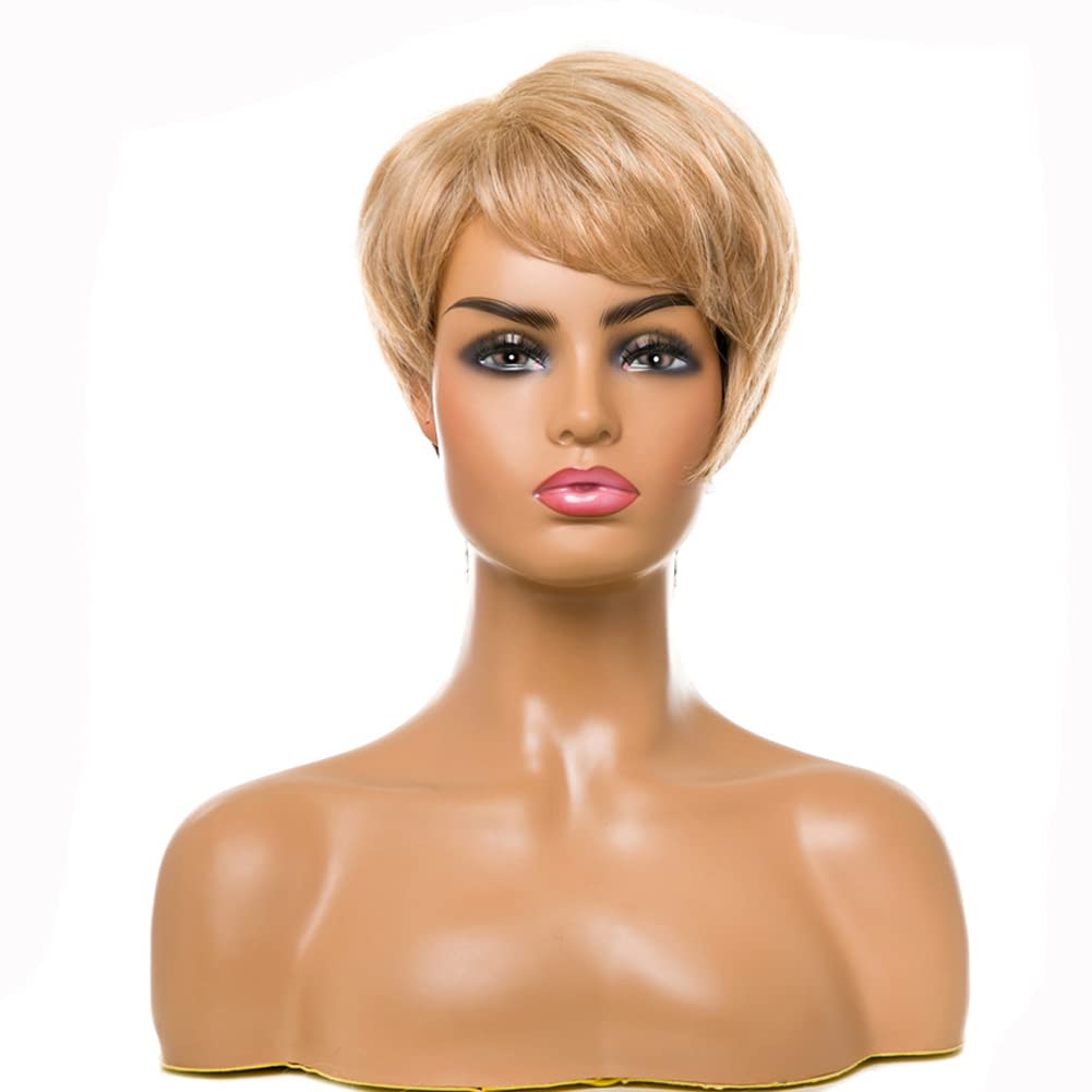 AABABUY Blonde Gradient Brown Short Straight Wig for Women Halloween Cosplay Wig