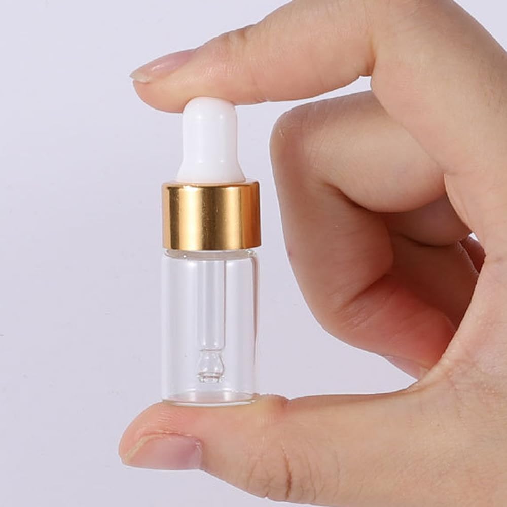 100 stücke 1/2/3/5ML Leere Glas Mini-Tropf ätherische Flaschen Pipetten Öl Aroma Therapie Roségold Kappe Pipetten Flaschen (Transparent-Rosengold,2ml)