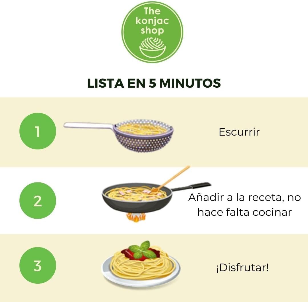 The Konjac Shop - Espaguetis Konjac de Albahaca 270g Sin Gluten Bajo en Calorías y Carbohidratos Ideal para Dietas Keto y Veganas (Pack de 5)