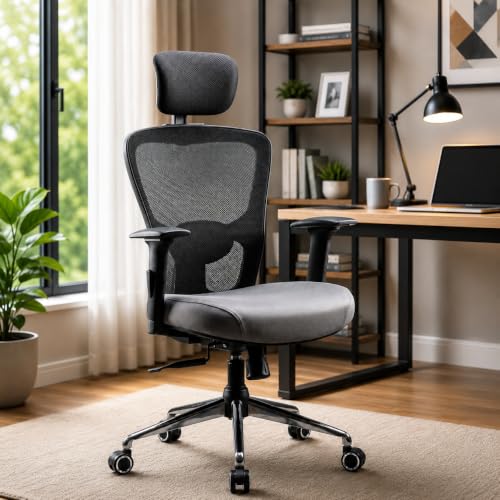 Image of Make My Chairs Jazen Prime Ergonomic Office Chair | 5-Years Warranty | High Back Mesh Chair | Adjustable Lumbar Support, 3D Armrests, Seat Slider, Multi-Lock Synchro Tilt Recline Mechanism
