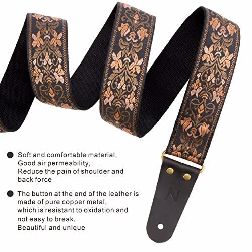 Nefelibata JTBD-VES189 Guitar Strap, 2 Inch Jacquard Embroidery Guitar Straps, Full Grain Leather Ends With Hidden Pocket, For Bass, Electric And Acoustic Guitars thumb #6