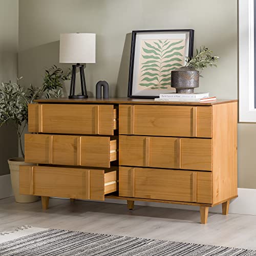 Walker Edison Contemporary Detailed 6-Drawer Solid Wood Dresser, 60 Inch, Caramel image 5