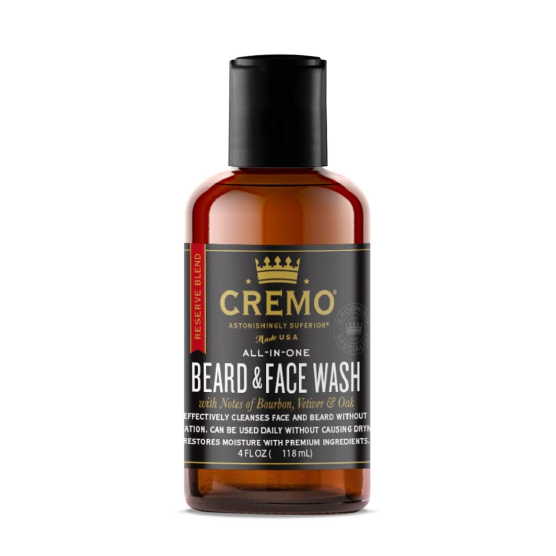 CremoDistiller's Blend (Reserve Collection) Beard and Face Wash, Specifically Designed to Clean Coarse Facial Hair, 4 Fluid Oz