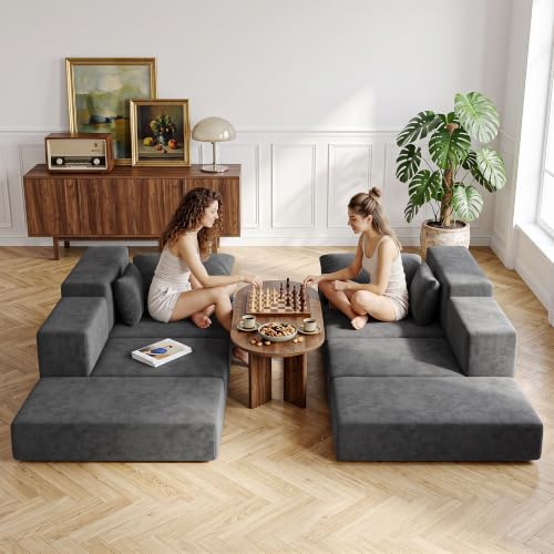 Image of Cloud Modular Sectional Sofa, Comfy Boneless Couch for Living Room, Modern L-Shaped Couch with Reversible Chaise, Customizable Sleeper Sofa Bed with Non Slip, No Assembly & Deep Seat, Dark Grey