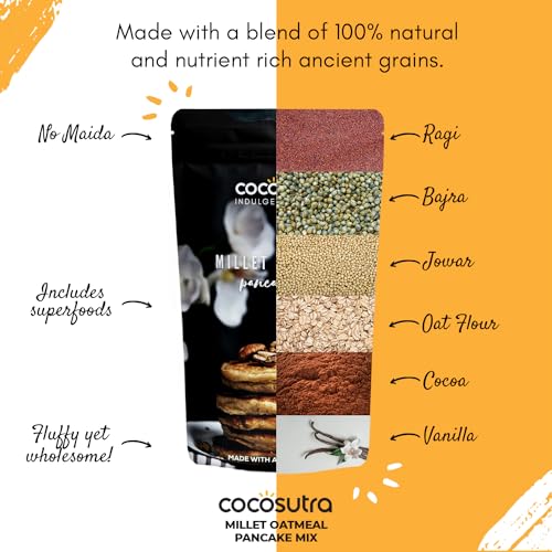 Image of COCOSUTRA Millet Oatmeal Pancake Mix |100% Natural & Vegan | Zero Added Sugar | Ready in 2-Minutes Pancake Instant Breakfast Mix - 300 grams