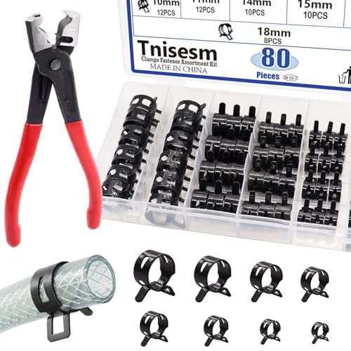Image of Tnisesm 81Pcs Spring Band Hose Clamps Assortment Kits with Hose Clamp Pliers Silicone Vacuum Hose Pipe Clamp 7mm 9mm 10mm 11mm 14mm 15mm 16mm 18mm Low Pressure Air Clip Clamp
