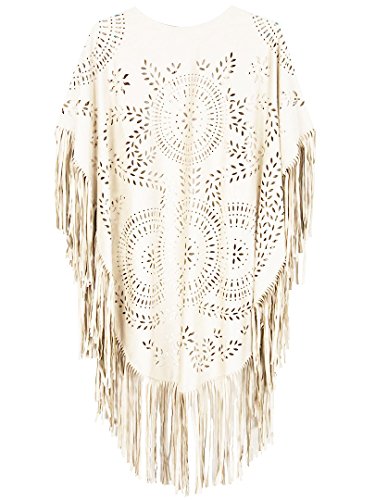 CHOiES record your inspired fashion Women's Suedette Cut Out Asymmetric Fringed Cape Kimono Blue Blouse with Tassel2