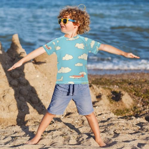 Boys Short Sleeve T-Shirts Plane Aircraft Cloud Rashguard Kids Swim Shirts Sun UPF 50+4