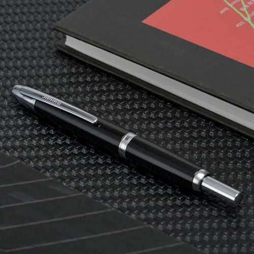 Image of Jinhao 10 Press Fountain Pen with Box, Piano Black Retractable Extra Fine Nib with Ink Converter Set (Silver Clip)