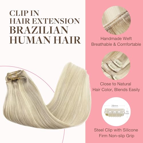 Image of GOO GOO Clip in Hair Extensions Real Human Hair Blonde Remy Extensions