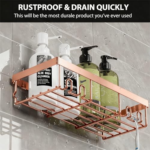 Image of Moforoco Shower Caddy Shelf Organizer Rack, Self Adhesive Black Bathroom Shelves Basket, Home Farmhouse Wall Inside Organization and Storage Decor Rv Accessories, First Camper Apartment Essentials