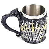 Juego de Tronos Espadas Taza de Trono de Hierro,Medieval Renacimiento Dragón Con Mango de Cabeza Taza de Café,Copa de Cerveza de Acero Inoxidable Copa 400Ml