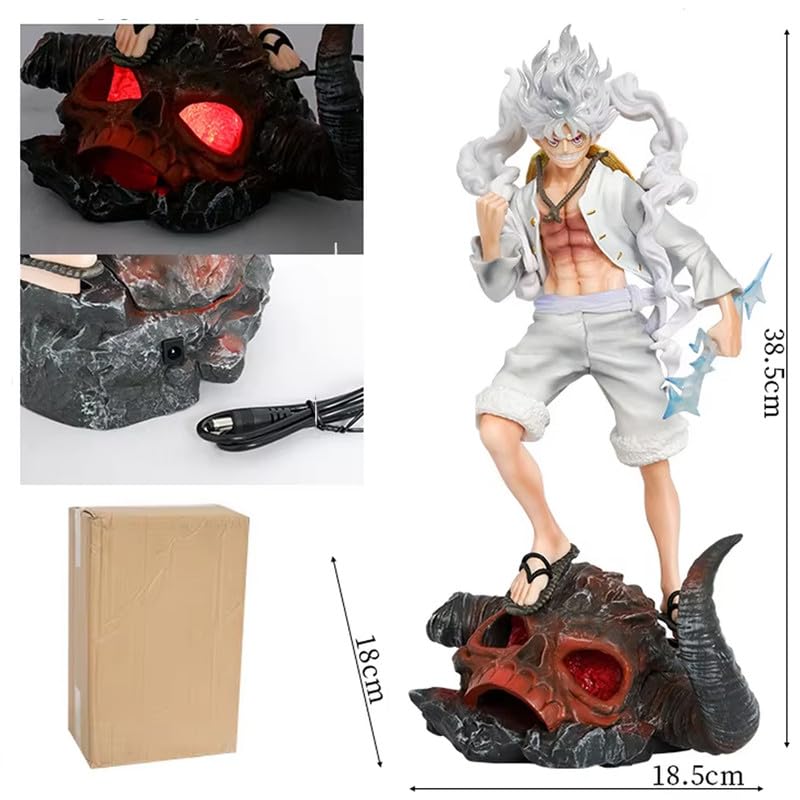 Image of BAKA |Monkey D. Luffy Gear 5 LED Action Figure with Skull Light Base | PVC Anime Collectible Statue with Power Cable | 38 cm