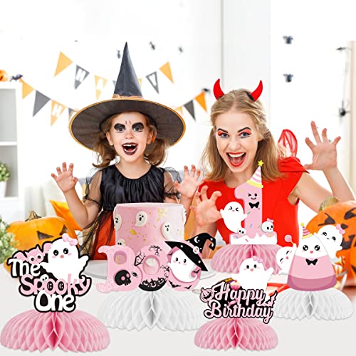 Kreatwow Halloween Honeycomb Centerpieces Pink Halloween 1st Birthday Table Decorations for Girls Baby Shower The Spooky One Girl Party Ghost Spooky Honeycomb Pumpkin First Boo Day Table Toppers - image 2