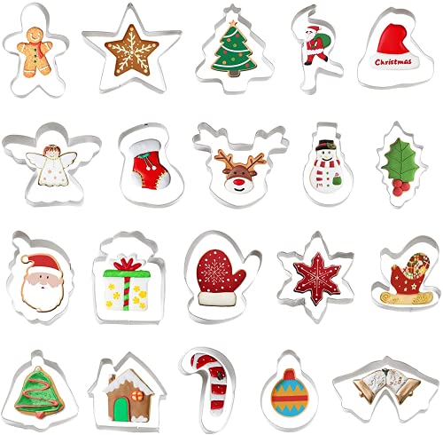 Cortador de Galletas Navidad, 20pcs Navidad Moldes Metalicos juegos, DIY Acero Inoxidable Vacaciones Navidad Decoración de Fiesta, Para Fondant Pan de Reposteria Bizcocho Pastel Cookie moldes galletas Cover
