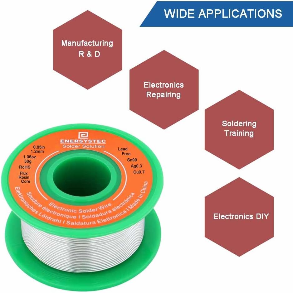 Lead Free Solder Wire Electronics Soldering Wire Fast Melting Easy for Electrical Soldering Rosin Flux Core 1.2mm Diameter 0.05 Alloy Solder Sn99 Ag0.3 Cu0.7 No Lead 30g No Clean Solder Wire