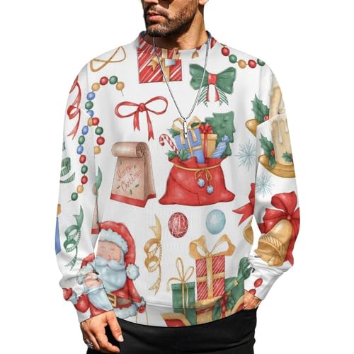 Lovely Deer Mens Sweater Crewneck Sweater Sweaters for Men Long Sleeve Pullover