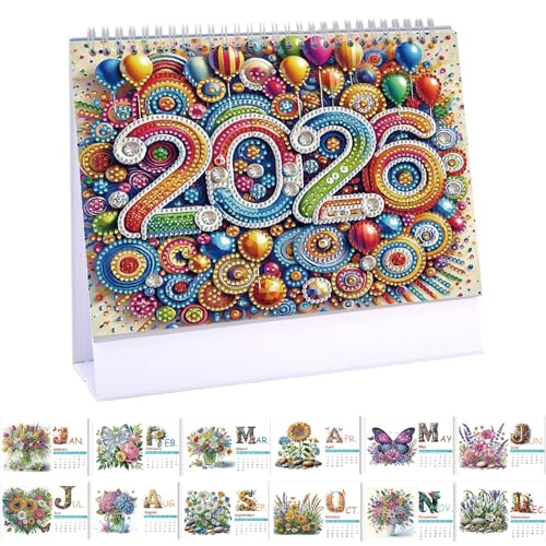 BAYUNOE 2026 スタンディングデスクカレンダー DIY ダイヤモンドアート ペインティング マンスリー フリップ 卓上カレンダー To Doリスト付き 卓上カレンダー プランナー ホームオフィス用 - 2026 花