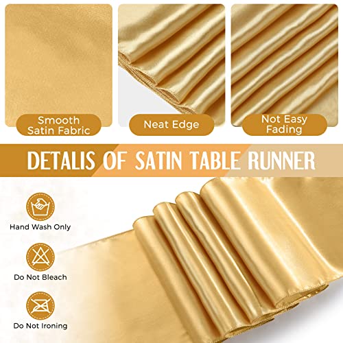Image of Breling 8 Pack New Year Black and Gold Disposable Plastic Tablecloths and Satin Table Runner Set, 54 x 108 Inch Tablecloth, 12 x 108 Inch Table Runners for Wedding Graduation Birthday Baby Shower