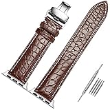 Moran Alligator Leather Band Compatible with Apple Watch Band 45mm 44mm 42mm 41mm 40mm 38mm...