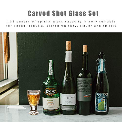 Shot Glass, Carved Shot Glass Set, Lead-Free Glass， 1.35 Oz Transparent Heavy Base Shot Glass Set Of 6, For Tequila-Vodka-Cocktail - Thumbnail 7