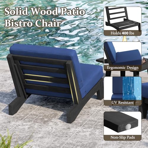 Image of Pia Ricoo Patio Chairs Set of 2, Heavy Duty Wood Patio Furniture Set with Thick Cushions, Bistro Set All-Weather Outdoor Chairs for Balcony, Deck, Poolside, Porch - Navy /Dark