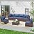 Amopatio 7 Piece Outdoor Patio Furniture Set, Rattan Conversation Sectional Sets for Porch Deck, Patio Couch with Tempered Glass Tea Table, Thickened Blue Cushions for Porch Backyard Lounge