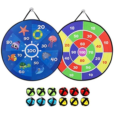 Children's Velcro Dartboard for Indoor and Outdoor Hanging, 12 Colourful Balls, Foldable Safe Double Side Coating, Dart Throw Game Board for Children's Game Christmas Party Theme, 26 Inches Cover