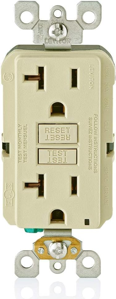 Image of Leviton GFCI Outlet, 20 Amp, Self Test, Non Tamper-Resistant with LED Indicator Light, Protection from Electric Shock and Electrocution, GFNT2-I, Ivory (Pack of 10)