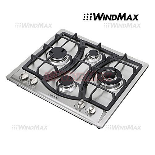 Ships From CA, USA 23" Elegant Curve Stainless Steel 4 Burners Stove NG/LPG