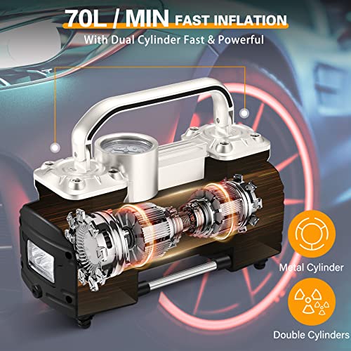 Doppelzylinder DC 12 V Luftkompressor für Auto, strapazierfähiger tragbarer Reifenfüller - Bild 15 von 19