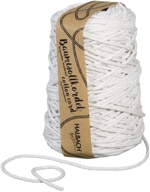 Halbach Silk Ribbons Recycled Cotton Cord Width 5 mm Length 80 m Sustainable Cotton Yarn for Macrame or DIY Crafts Colour: White