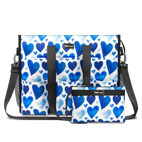 TOPDesign Utility Water Resistant Tote Bag with 22 Exterior & Interior Pockets, Top Zipper Closure & Thick Bottom Support, Perfect Gifts for Working Women, Teachers, Nurses, Accountants (Love)